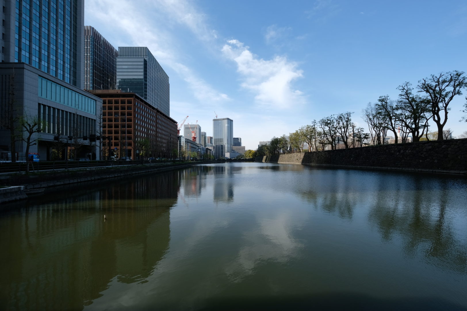 A Tokyo cityscape that includes the moat around the Imperial Palace